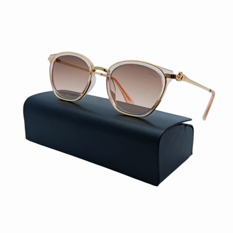 عینک آفتابی زنانه کارتیر T 7063 فریم صورتی شیک | عینک Cartier زنانه صورتی با لنز شفاف UV400 |